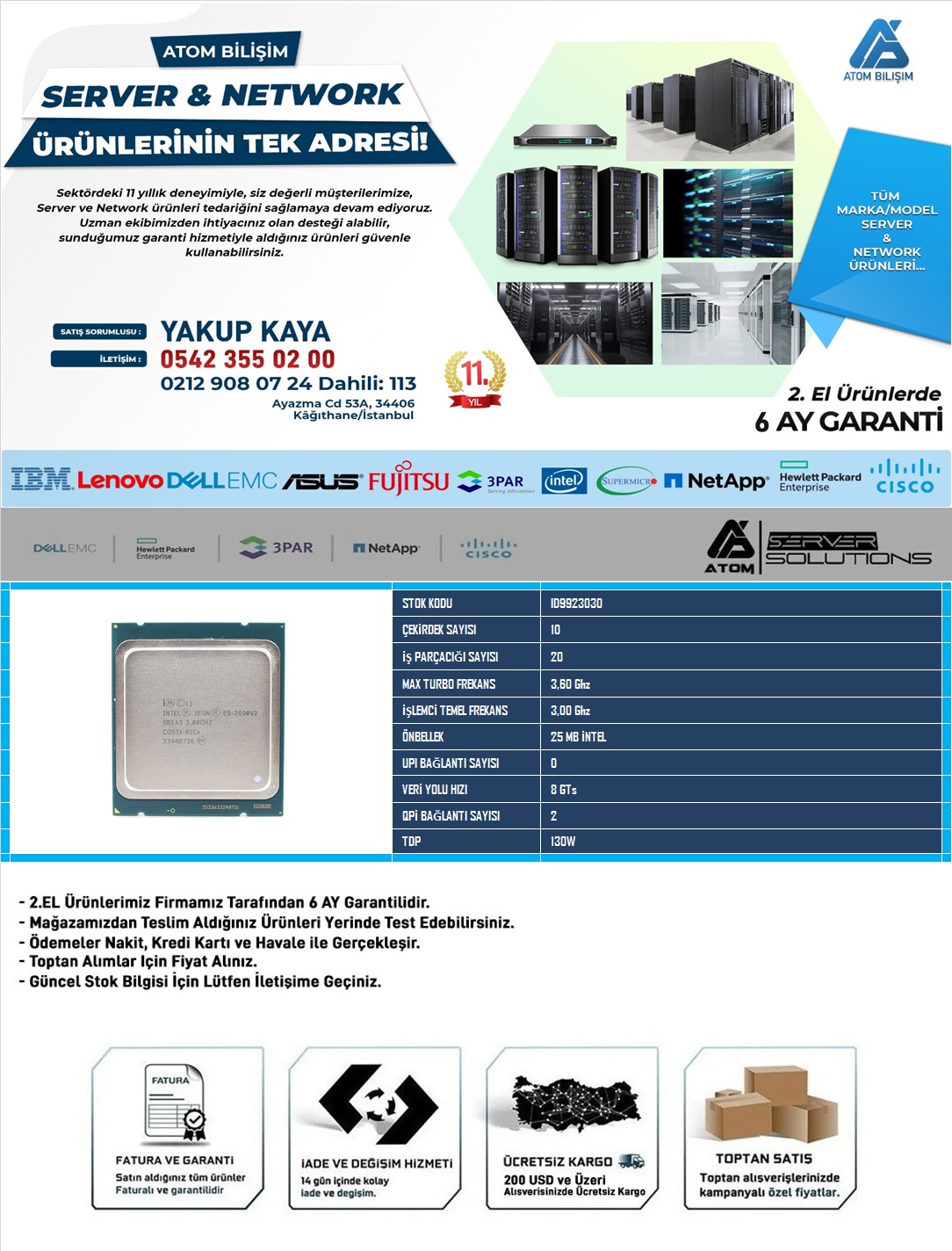 2.EL CPU SERVER E5-2690 V2 3.00 GHz 10 CORE 20T 25MB CACHE LGA2011